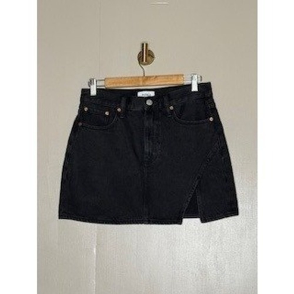 pistola Black Denim Mini Skirt with Front Slit